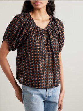 Doen June Top Foulard Print Size S gathered floral-print organic cotton-voile